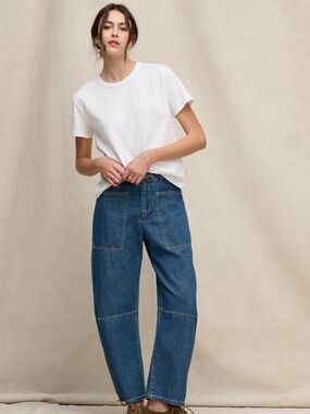 Velvet by Graham & Spencer Dark Blue Wide-Leg Patch Pocket Jeans
